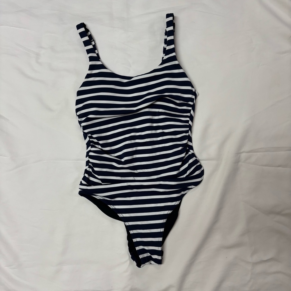 Simons Navy and White Striped Women’s One Piece Swimsuit Size XS
